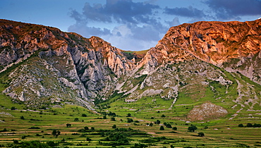 Panorama of Piatra Secuiului over Rimetea village in the Transcaului Mountains in western Transylvania, 25 km west of Turda, Romania, Europe