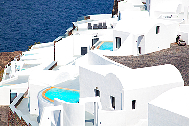 Whitewashed houses on the beautiful island of Santorini, Cyclades, Greek Islands, Greece, Europe