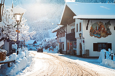 Wintertime in small German village of Garmisch-Partenkirchen, Bavaria, Germany, Europe