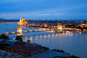 Budapest in the evening, with Parliament and Chain Bridge