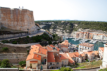 old town of Bonifacio built on cliff rocks. Corsica France