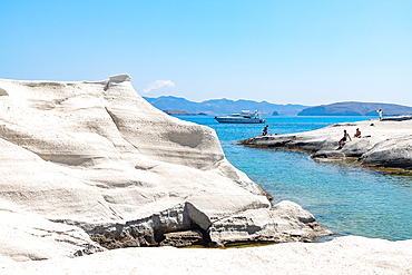 white chalk cliffs in Sarakiniko, Milos island, Cyclades, Greece