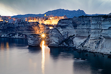 Sunset over the Town of Bonifacio, Island of Corsica, France