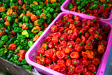 fresh fruit and vegetables on tropical market