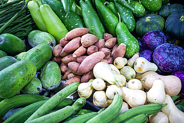 fresh fruit and vegetables on tropical market