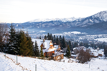 zakopane and the high Tatras in winter night Poland