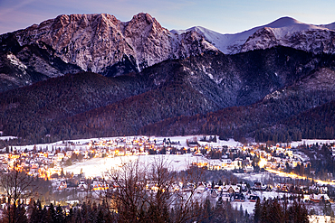 zakopane and the high Tatras in winter night Poland