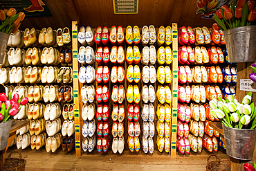 Bright yellow wooden clog, traditional Dutch shoes