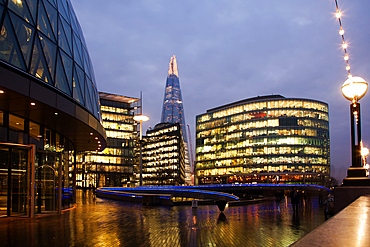 the Shard, The City Hall and office buildings at night, London, Uk