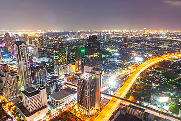 aerial night view of Bangkok City skyscrapers Thailand