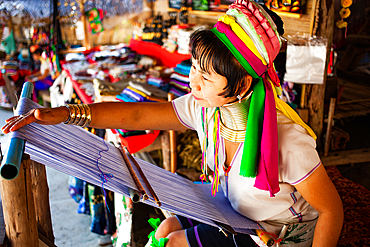 Long neck karen or Kayan woman in Baan Tong Luang eco village near Chiangmai,Thailand.