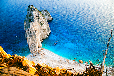 viewpoint of Keri and the famous Mizithres rocks with turquoise sea at Zakynthos island Greece