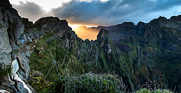 view of the mountains and rocks near Arieiro peak - the highest point of Madeira island, Portugal