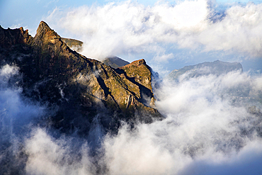 view of the mountains and rocks near Arieiro peak - the highest point of Madeira island, Portugal