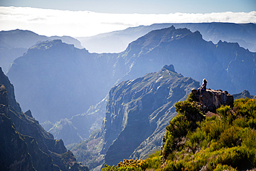 view of the mountains and rocks near Arieiro peak - the highest point of Madeira island, Portugal