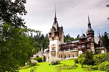 Peles Castle a Neo-Renaissance castle in the Carpathian Mountains, near Sinaia, in Prahova County, Romania, Europe