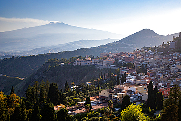 view on Etna from ancient teather in Taormina