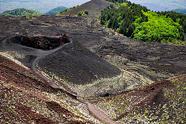 Landscape of Etna volcano, Sicily, Italy. Deserted martian-like surface. Beautiful Travel photography