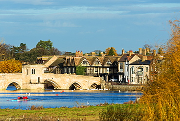 River Great Ouse with the medieval St. Leger Chapel Bridge at St. Ives, Cambridgeshire, England, United Kingdom, Europe