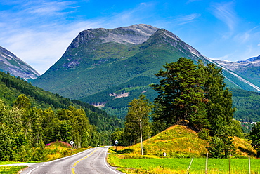 Road out of Olden to the mountains, Fjordane county, Norway, Scandinavia, Europe