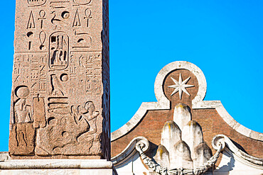 Egyptian obelisk or stone needle monument at the Piazza del Popolo (People Square), Rome, Lazio, Italy, Europe