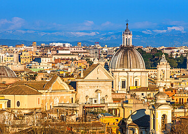 Historic Rome city skyline with domes and spires seen from Janiculum Terrace, Rome, Lazio, Italy, Europe