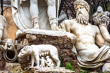 Detail of the Fountain of the Roman Goddess in the Piazza del Popolo, Rome, Lazio, Italy, Europe