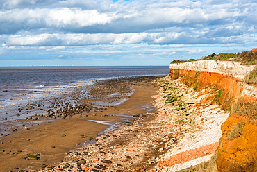 Chalk over limetone Cliffs at Old Hunstanton on the North Norfolk coast, Norfolk, England, United Kingdom, Europe