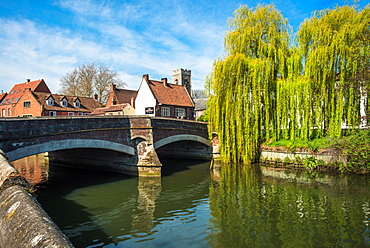 A view of Fye Bridge crossing the River Wensum in the City of Norwich, Norfolk, England, United Kingdom, Europe