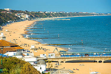 Elevated views of Bournemouth beach from the clifftops, Dorset, England, United Kingdom, Europe