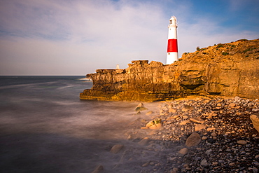 Portland Bill lighthouse on the Isle of Portland on the Jurassic Coast, UNESCO World Heritage Site, Dorset, England, United Kingdom, Europe