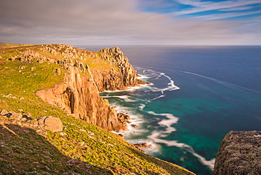 Sunset Zawn Trevilley and Carn Boel at Lands End on the tip of Cornwall, England, United Kingdom, Europe