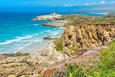 Spectacular clifftop coastal scenery at Newquay in West Cornwall, England, United Kingdom, Europe