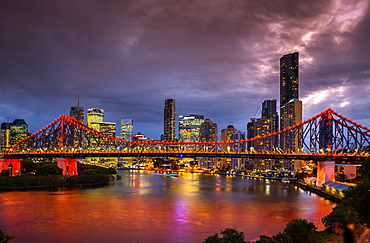 Story Bridge lit up after dark, Brisbane, Queensland, Australia, Pacific