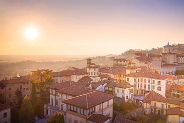 Historic center of Upper Town with Bishop's Seminary Giovanni XXIII from above, Bergamo, Lombardy, Italy, Europe