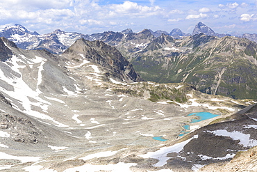 Elevated view of Lej Verd, Val Bever, Engadine Valley, Graubunden, Switzerland, Europe