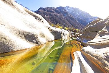 Colorful Verzasca River at Lavertezzo, Verzasca Valley, Canton of Ticino, Switzerland, Italy, Europe