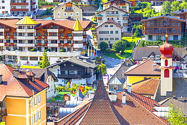 Elevated view of historical center of Ortisei, Gardena Valley, South Tyrol, Dolomites, Italy, Europe