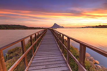 Sunrise from a pedestrian walkway, Porto Taverna, Loiri Porto San Paolo, Olbia Tempio province, Sardinia, Italy, Mediterranean, Europe