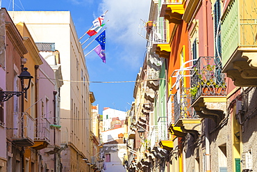 Colorful houses of Carloforte, San Pietro Island, Sud Sardegna province, Sardinia, Italy, Mediterranean, Europe