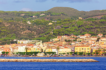 Village of Carloforte from the sea, Carloforte, San Pietro Island, Sud Sardegna province, Sardinia, Italy, Mediterranean, Europe