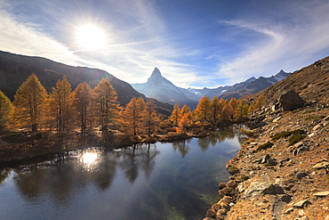 Grindjisee Lake by Matterhorn during autumn in Zermatt, Switzerland, Europe