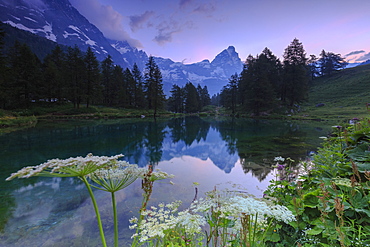 Sunrise from famous Blue Lake (Il Lago Blu), Cervinia, Valtournanche, Aosta Valley, Italy, Europe