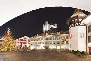 Christmas lights in the Rathausplatz, Thun, Canton of Bern, Switzerland, Europe