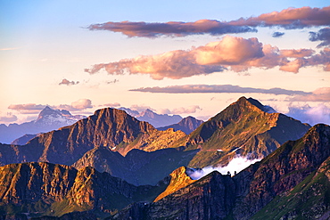 Peaks at sunset, Valgerola, Orobie Alps, Valtellina, Lombardy, Italy, Europe