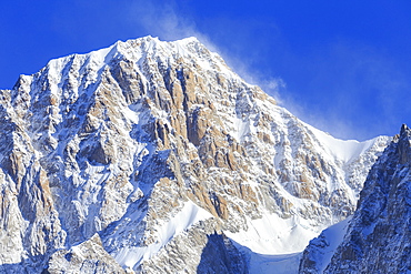 Mont Blanc peak swept by the wind, Veny Valley, Courmayeur, Aosta Valley, Italy, Europe