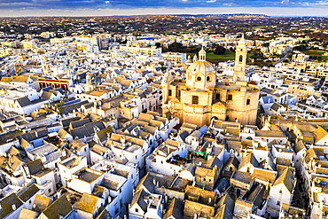 Aerial view of Locorotondo church at sunset, Locorotondo, Apulia, Italy, Europe