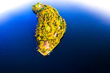 Aerial view of Comacina Island during autumn, Lake Como, Lombardy, Italian Lakes, Italy, Europe