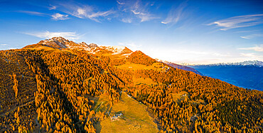 Panoramic view of Alpe Mara with Corna Mara in autumn, Valtellina, Lombardy, Italy, Europe