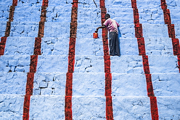 Repainting Sri Subramaniya Swamy Hindu Temple blue, Munnar, Western Ghats Mountains, Kerala, India, Asia